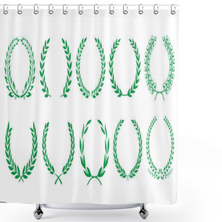 Personality  Green Wreaths For Awards Set, Achievements, Coats Of Arms, Nobility. Vector Illustration. Shower Curtains