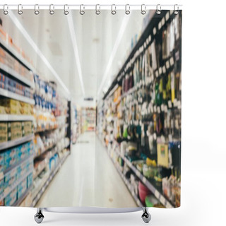 Personality  Abstract Blur Supermarket In Shopping Mall And Store Interior For Background Shower Curtains
