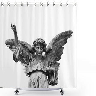 Personality  Winged Angel Statue Isolated On White Background Shower Curtains