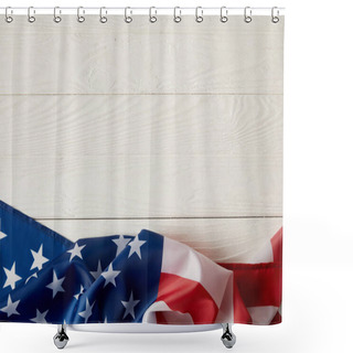 Personality  Top View Of American Flag On White Wooden Surface  Shower Curtains