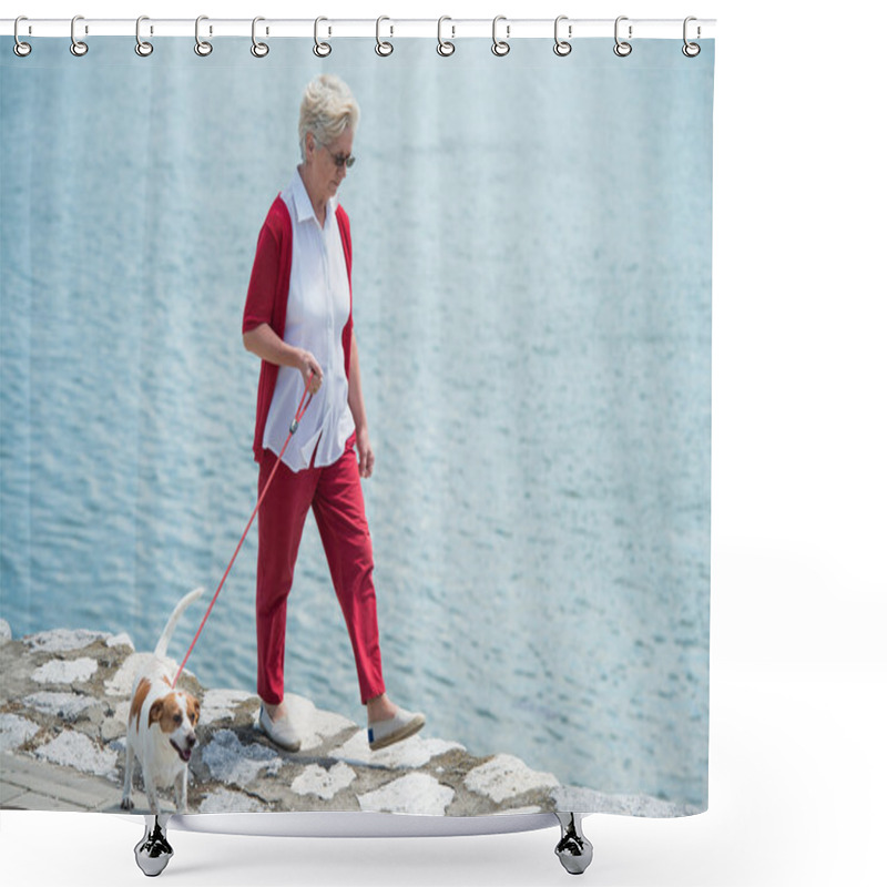 Personality  Senior Woman And  Her Dog Shower Curtains