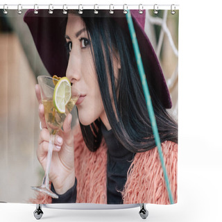 Personality  Fashionable Young Woman Drinking Cocktail Shower Curtains
