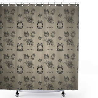 Personality  Seamless Pattern Roses And Butterflies. Vector Illustration Shower Curtains