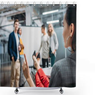 Personality  Lady Boss Talking To Workers In Front Of Presentation Board Shower Curtains