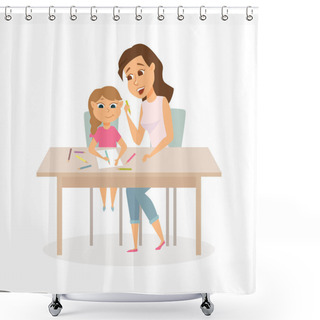 Personality  Mother And Daughter Drawing Shower Curtains