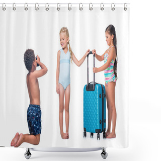 Personality  Multiethnic Kids With Suitcase  Shower Curtains