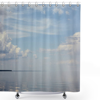 Personality  Landscape With River And Clouds On Blue Sky Shower Curtains