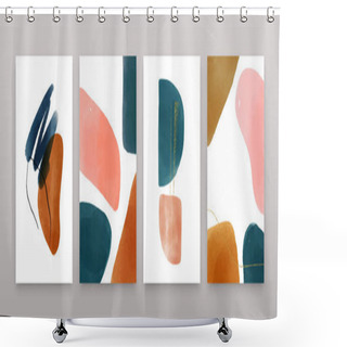 Personality  Organic Watercolor Shapes Composition Set. Abstract Minimalist Banner Collection, Trendy Glitter Decoration And Paint Texture Doodles In Soft Earth Tones. Fashion Brochure, Copy Space Poster Bundle. Shower Curtains