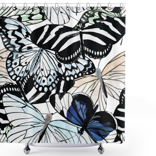 Personality  Butterflies Black And White Watercolor Seamless Background Shower Curtains