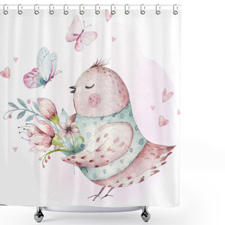 Personality  Cute Fairy Character Watercolor Illustration On White Background. Magic Fantasy Cartoon Pink Design Shower Curtains