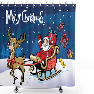 Personality  Cheerful Santa Claus And The Happy Deer Shower Curtains