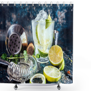 Personality  Gin Tonic Alcoholic Cocktail With Ice And Mint. Cocktail Drinks Served At Restaurant, Pub Or Bar Shower Curtains