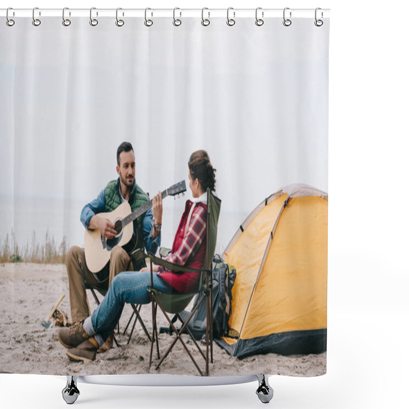 Personality  Man Playing Acoustic Guitar For Wife On Camping Shower Curtains