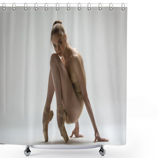 Personality  Graceful Ballerina In A Solid Swimsuit Sitting Shower Curtains