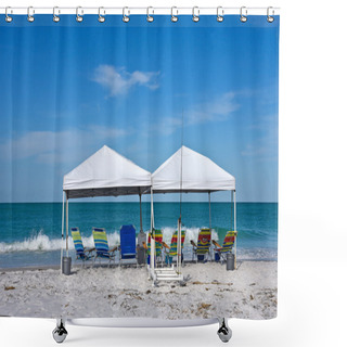 Personality  Beach Shelter And Chairs Shower Curtains