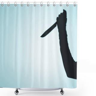 Personality  Spooky Shadow Of Person Holding Knife In Hand On Blue Shower Curtains