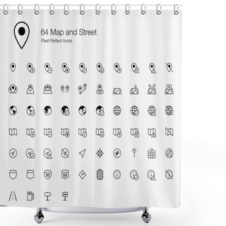 Personality  64 Map And Street Pixel Perfect Icons (line Style) Shower Curtains