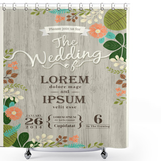 Personality  Vintage Wedding Invitation Card With Cute Flourish Background Shower Curtains