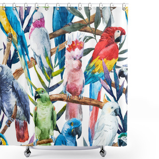 Personality  Watercolor Parrot Pattern Shower Curtains