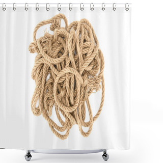 Personality  Top View Of Brown Nautical Ropes With Knots Isolated On White Shower Curtains