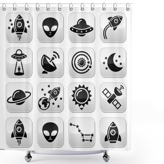 Personality  Space And UFO Vector Icons Set Shower Curtains