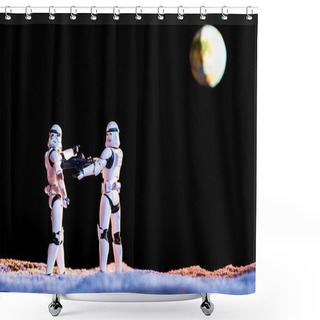 Personality  Imperial Stormtrooper Aiming With Weapon At Another On Black Background With Planet Earth Shower Curtains