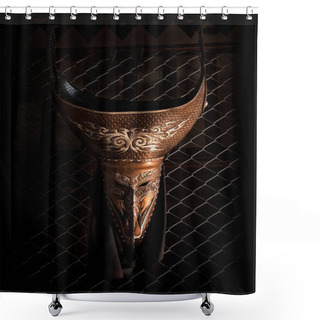 Personality  Brown Mask On Cage Black Background Low Light Shower Curtains