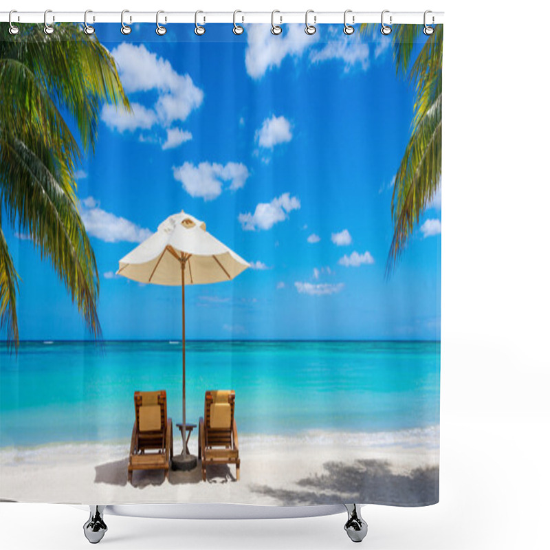 Personality  Idyllic White Beach In Front Of The Turquoise Tropical Sea Shower Curtains