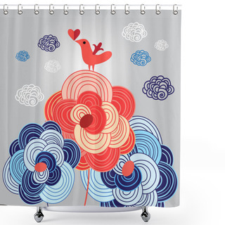 Personality  Love With Bird On Flowers Shower Curtains