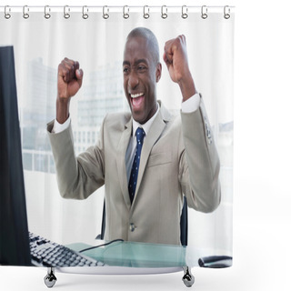 Personality  Successful Businessman Working With A Computer Shower Curtains