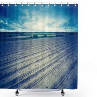 Personality  Plowed Field In Calm Countryside Shower Curtains