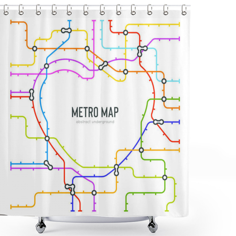 Personality  Abstract Metro Map In Shape Of Heart. Vector Subway Underground Scheme. City Transportation Diagram Concept. Colorful Metro Journey For Poster Design Shower Curtains