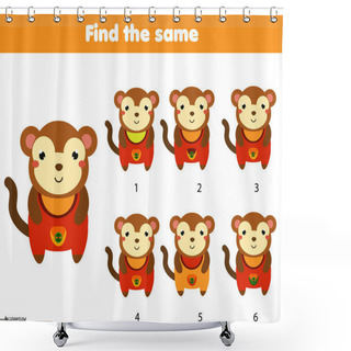 Personality  Find The Same Pictures Children Educational Game. Find Two Identical Monkeys Shower Curtains