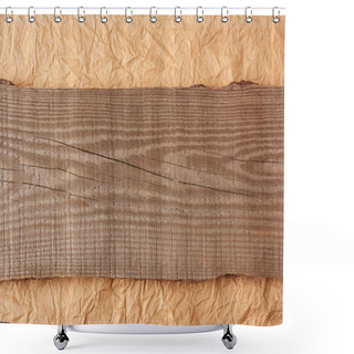 Personality  Top View Of Wooden Plank On Crumpled Paper Backdrop Shower Curtains