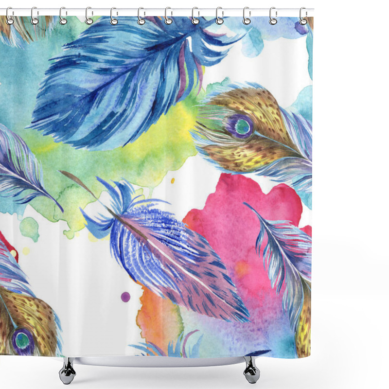Personality  Colorful Feathers With Abstract Paint Spills. Seamless Background Pattern. Fabric Wallpaper Print Texture. Shower Curtains