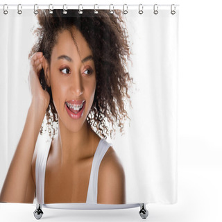 Personality  Cheerful African American Girl With Dental Braces, Isolated On White Shower Curtains