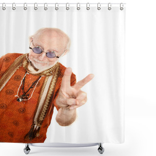 Personality  Senior Man Making Peace Sign Shower Curtains