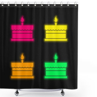 Personality  Birthday Cake With One Burning Candle Four Color Glowing Neon Vector Icon Shower Curtains