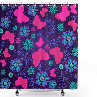 Personality  Pattern With Butterflies And Flowers Shower Curtains