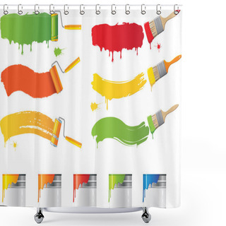 Personality  Vector Roller And Paint Brushes With Colors Shower Curtains