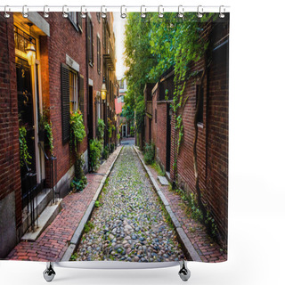 Personality  Acorn Street, In Beacon Hill, Boston, Massachusetts.  Shower Curtains