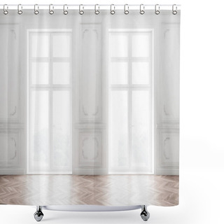 Personality  Empty White Room Interior With Windows Shower Curtains