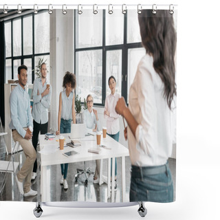 Personality  Businesswoman Holding Workshop With Colleagues Shower Curtains