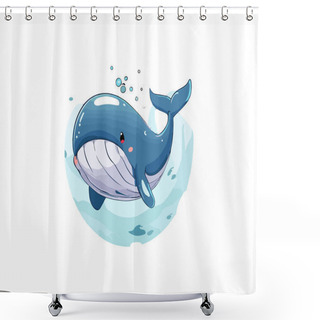 Personality  Watercolor Blue Whale With Underwater Seascape Vector Illustration Clipart Shower Curtains
