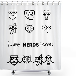 Personality  Nerds Icon Set With Funny Faces In Glasses: Shower Curtains