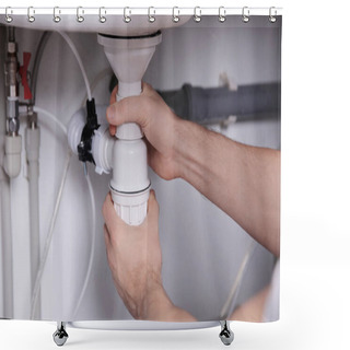 Personality  Plumber Repairing Sink Pipes Shower Curtains