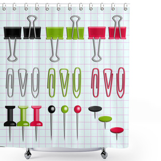 Personality  Paper Clips And Buttons On The Notebook Sheet Shower Curtains