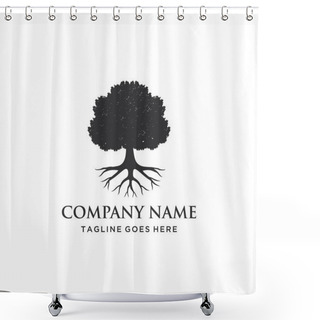 Personality  Illustration Nature Tree Oak Old Logo Design Vintage Vector Silhouette Shower Curtains