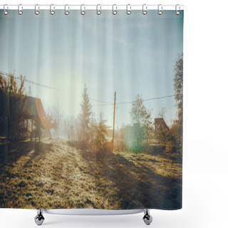 Personality  House Garden In Vorokhta Town In Sunny Morning, Carpathians, Ukraine Shower Curtains