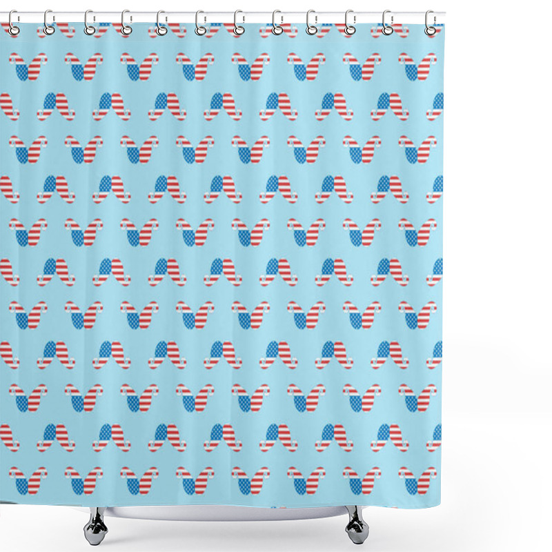 Personality  seamless background pattern with paper cut mustache made of american national flags on blue  shower curtains